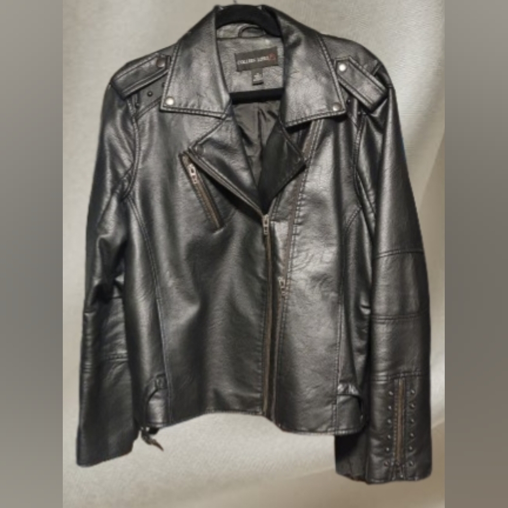 Women's Black Faux Leather Studded Jacket 1x